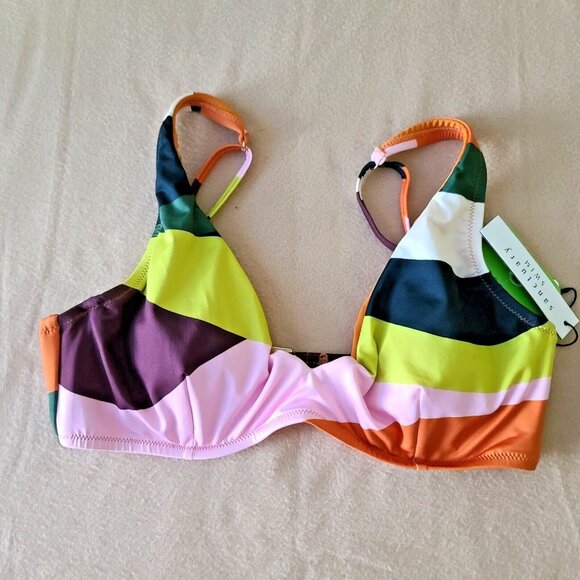Sanctuary Float On Plunge Triangle Bikini Swim Top L Underwire Multicolor NWT - Picture 2 of 10